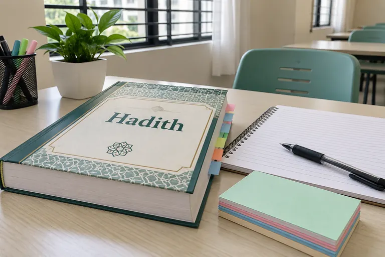 প্রতীকী ছবি: হাদিসের বই ও মুখস্থের পুনরাবৃত্তির সামগ্রী